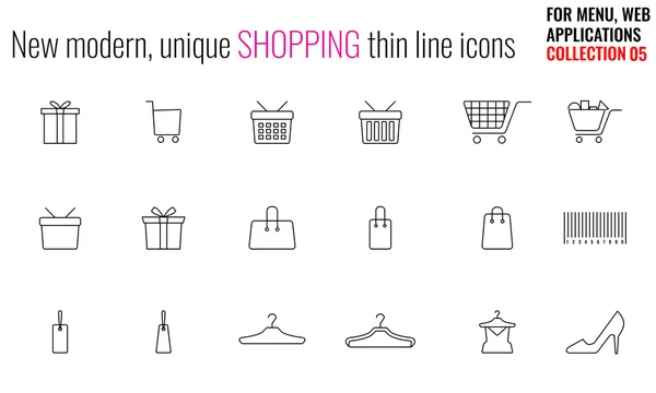 Conjunto de iconos planos y línea delgada de compras únicas y modernas — Vector de stock
