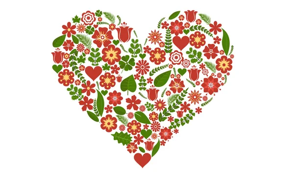 Ilustración vectorial de flores llenas de forma de corazón de doodle valentine floral — Vector de stock