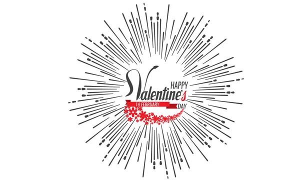 San Valentino con testo lettering sole scoppio e fuochi d'artificio — Vettoriale Stock