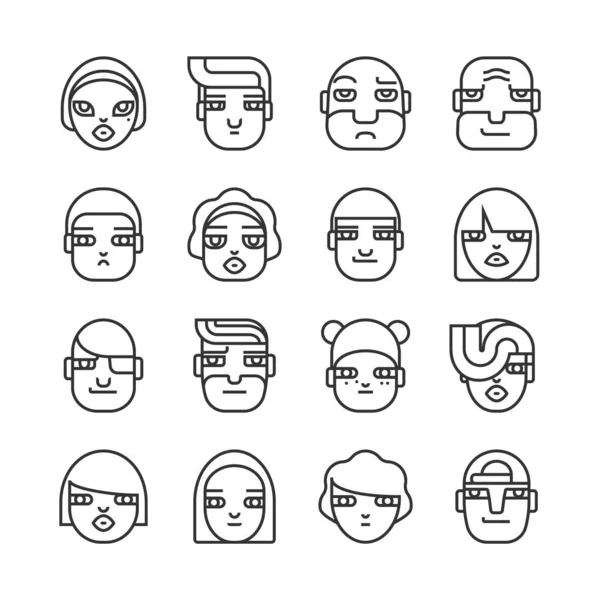 Man Woman Avatar Icon Set Different Face Character Hairstyle Profile — Stock Vector