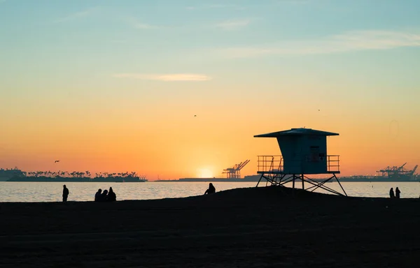 Coucher Soleil Sauveteur Des Visiteurs Près Long Beach — Photo