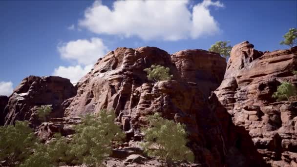 Příroda Pozadí Grand Canyon Červený Kámen Útes Modré Nebe — Stock video