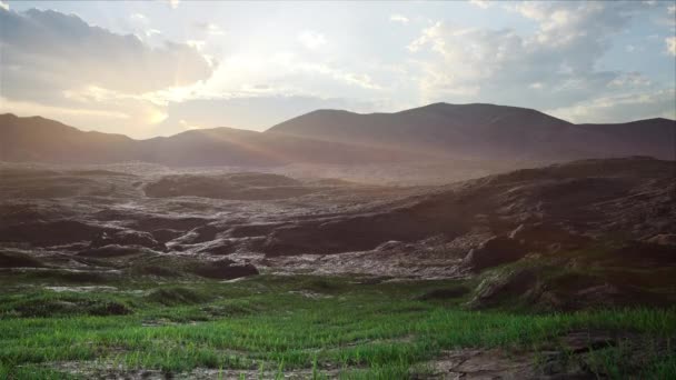 Chaîne Montagnes Sèches Paysage Avec Coucher Soleil Nature Fond — Video