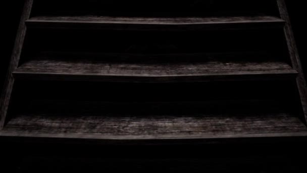 Escalera Borrosa Escalera Madera Vieja Pantalla Negra Fondo Superposición — Vídeos de Stock