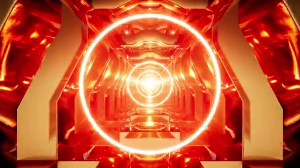 Lâmpada Luz Círculo Vermelho Brilhante Túnel Dourado Loops — Vídeo de Stock