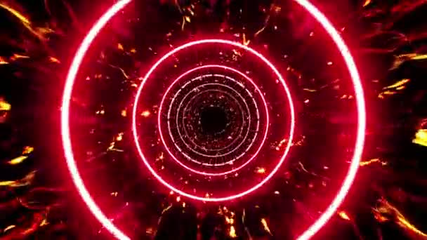 Burning Red Light Fire Particles Tunnel Background — Stock Video