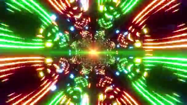 Πολύχρωμο Πολύμορφο Φως Εκδηλώσεων Στο Τούνελ Loops — Αρχείο Βίντεο