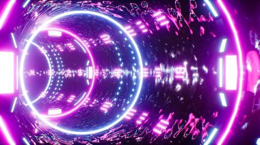 Parlayan Neon Lambası Yüksek Yansımalı Siber Punk Tüneli 3D