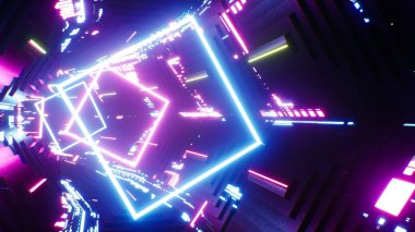 Siberpunk Neon Işık Tüneli 3B Görüntü