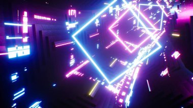 Fütürist VJ Siberpunk Neon Tüneli Geçidi 3D Görüntü