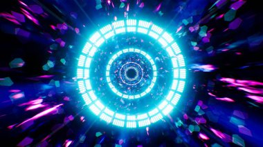 Neon Mozaik Boyutu 'ndaki Parlak Mavi Daire Işık Tüneli