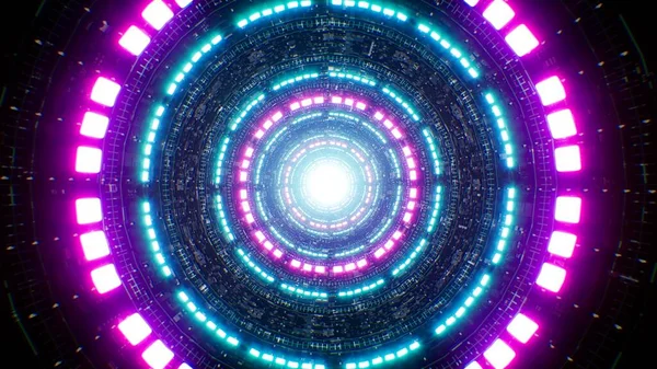 Glödande Cyber Neon Circle Light Portal Tunnel — Stockfoto