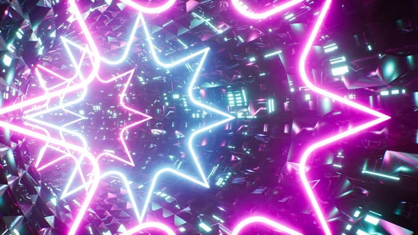 Cyberpunk Neon Star Light Sci Alagút — Stock Fotó