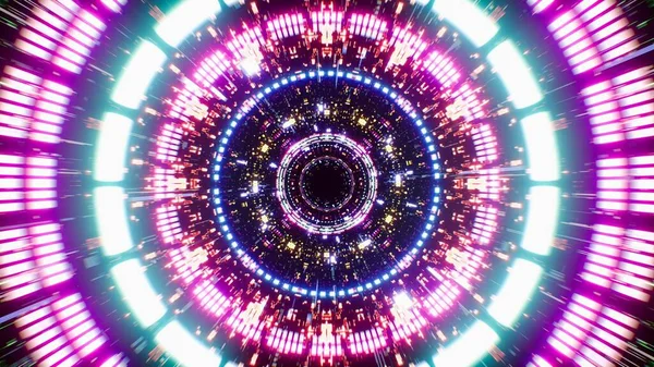 Gloeiende Neon Licht Kleurrijke Mechanische Tunnel — Stockfoto