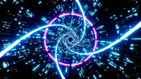 Parlayan Neon Spiral Işık Teknoloji Desenli Doku Arkaplanda — Stok fotoğraf