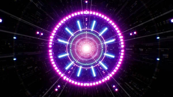 Neon Çemberi Işık Mekanik Tüneli Arkaplanı — Stok fotoğraf