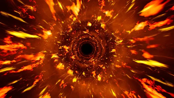 Burning Fire Particles Melting Tunnel Hole — Fotografia de Stock