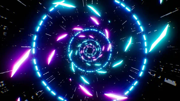 Ragyogó Sci Neon Örvény Fény Részecskék Technológia Textúra Háttér — Stock Fotó