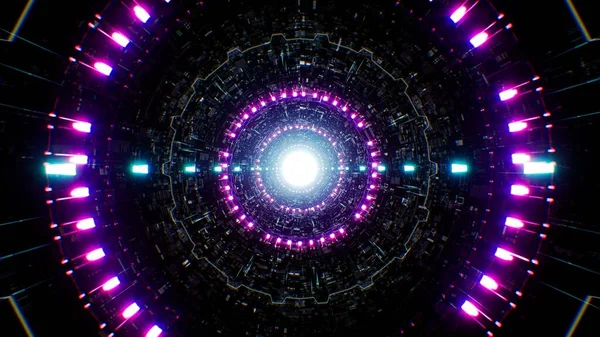 Ragyogó Sci Koncepció Neon Light Alagút — Stock Fotó