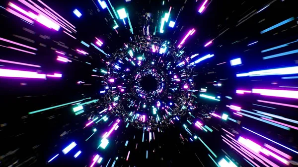 Neon Technical Pattern Particles Tunnel Hintergrund — Stockfoto