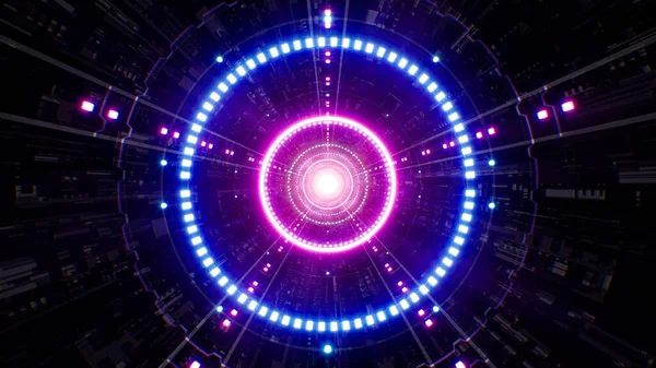 Neon Circle Światło Science Fiction Tunnel — Zdjęcie stockowe