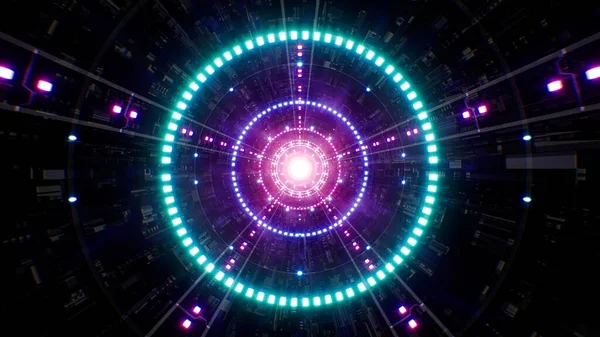 Neon Circle Light Futuristic Tunnel — 图库照片