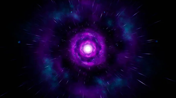 Många Linjer Partiklar Spridning Från Glödande Stjärna Med Lila Nebulosa — Stockfoto