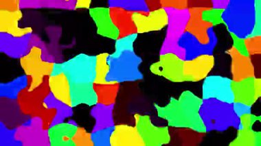 Titrek renkli bulmaca desenli arka plan, titreşen ve dinamik bir şekilde ışıldayan canlı bir dijital görsel efekt yaratmak için iç içe geçmiş soyut şekiller..