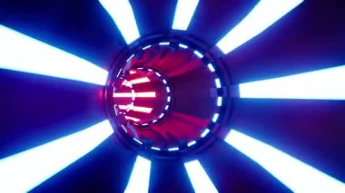 Parlayan kırmızı ve mavi yarış ışık tünelinin enerji dolu VJ döngüsü.