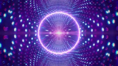 Simetrik lambalara ayarlanmış parlak neon çemberin gelecekteki döngüsü canlı VJ görseller oluşturur.