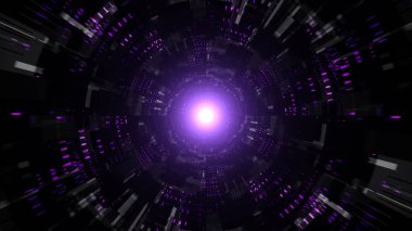 Parlak mor bir bilim kurgu tüneli. Fütürist neon ışığı.