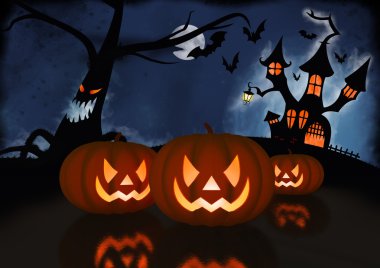 Cadılar Bayramı yatay illüstrasyon, mavi renk