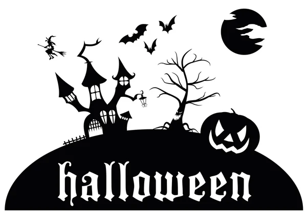 Cadılar Bayramı vektör kabak, korku evi ve ağaç, yarasa ve ayın