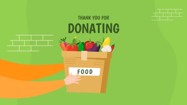 Thank You Food Donating Simple Animation Brown Box Donation Vegetable — Stock Video