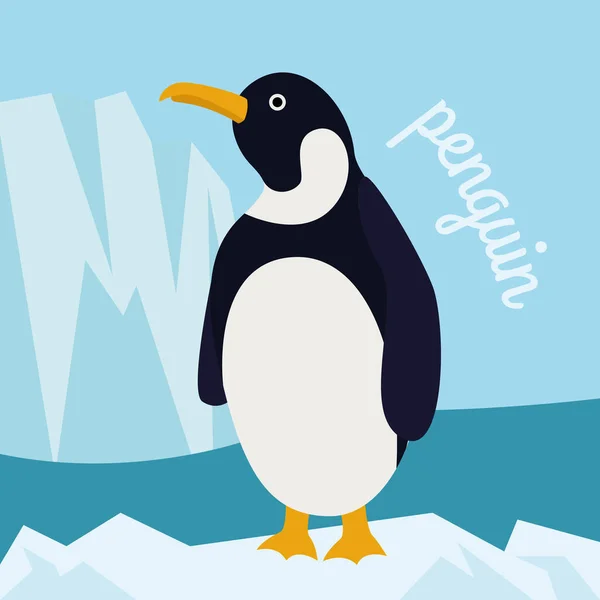 Vector Illustration Cold Winter Penguin Ice Blue Iceberg Background — Stock Vector