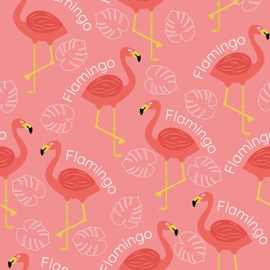 Pembe arka planda kusursuz flamingo deseni. 