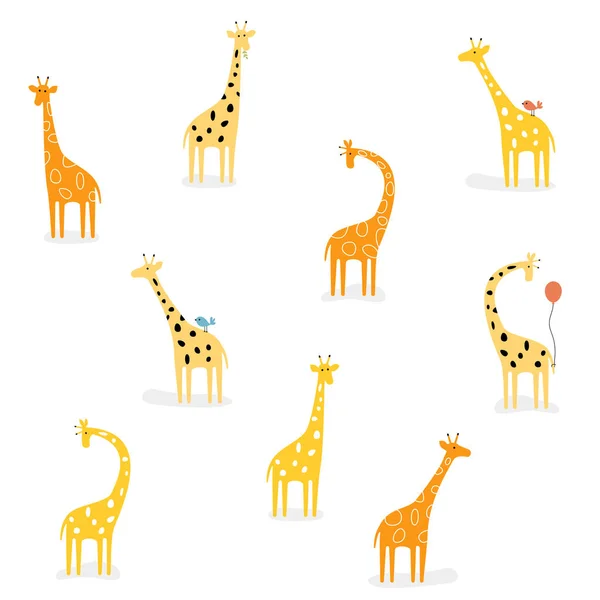 Векторний Набір Гарних Малюнків Жираф Африканський Апельсин Жовтий Жираф Різних — стоковий вектор