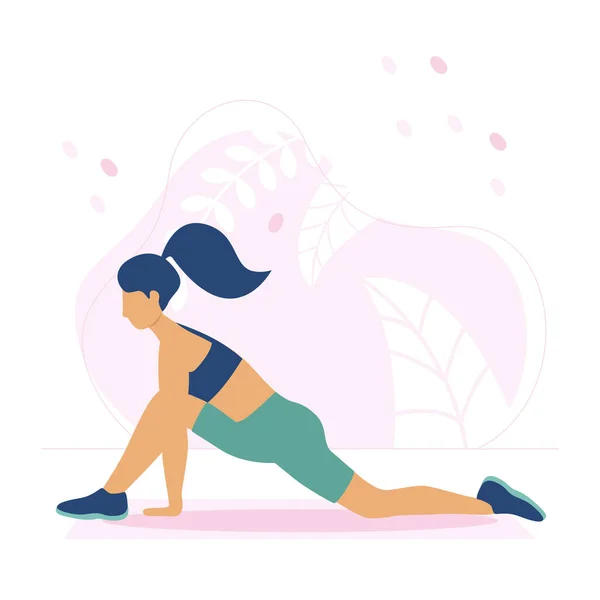 Gelukkige Vrouw Beoefent Yoga Voor Ontspanning Roze Interieur Yoga Studio — Stockvector