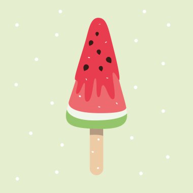 Karpuz kırmızısı şeklinde bir çubuğun üzerinde dondurma. Dondurmanın vektör illüstrasyonu