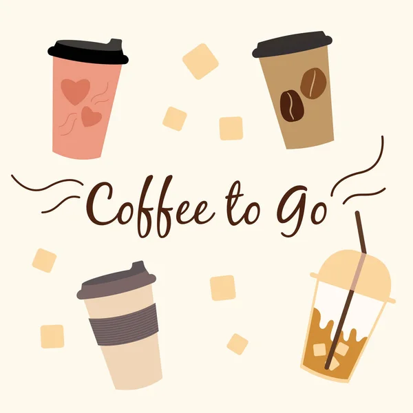 Kahve ya da çay molası için şirin vektör bardakları ve bardaklar. Kahve, kahve, kahve, bardak, cappuccino, americano, espresso, çay, içecek, mola, öğle yemeği, öğlen atıştırmalığı, kahverengi.