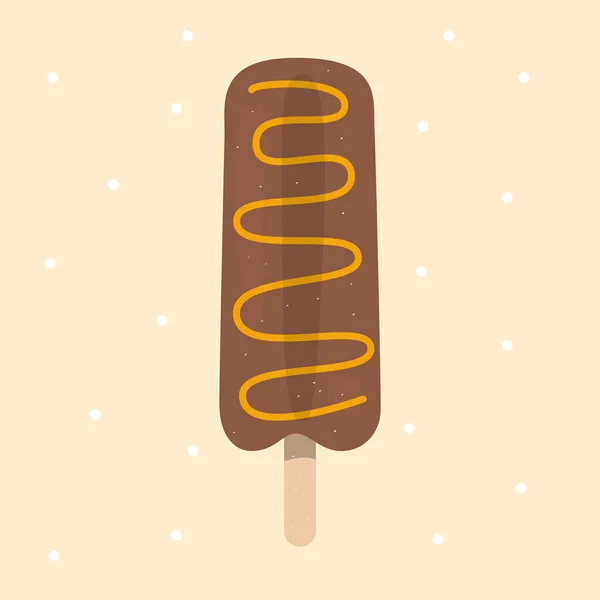 Brown Chocolate Ice Cream Orange Topping Stick Vector Illustration Ice — Stock Vector
