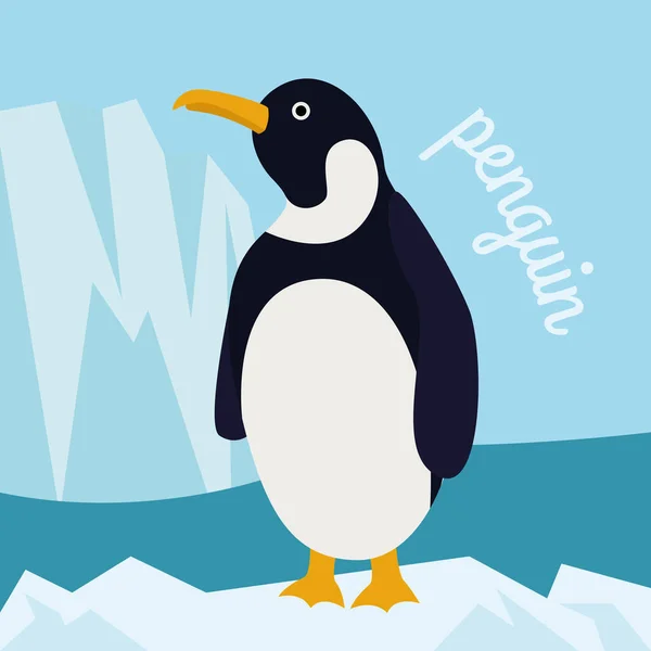 Lindo pingüino en invierno en el hielo en el fondo del iceberg. — Vector de stock