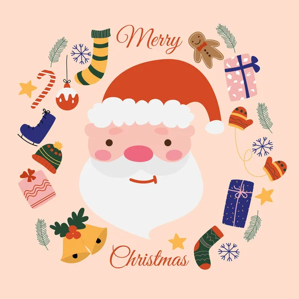 Cartoon Santa Claus Tvář Různými Doplňky Oslavě Veselé Vánoce Nebo — Stockový vektor