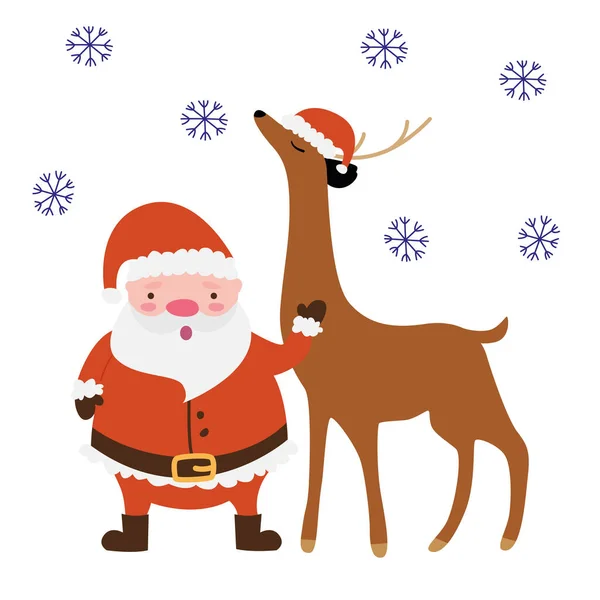Tecknad Karaktär Santa Claus Röd Kostym Står Med Hjort Nyårshatt — Stock vektor