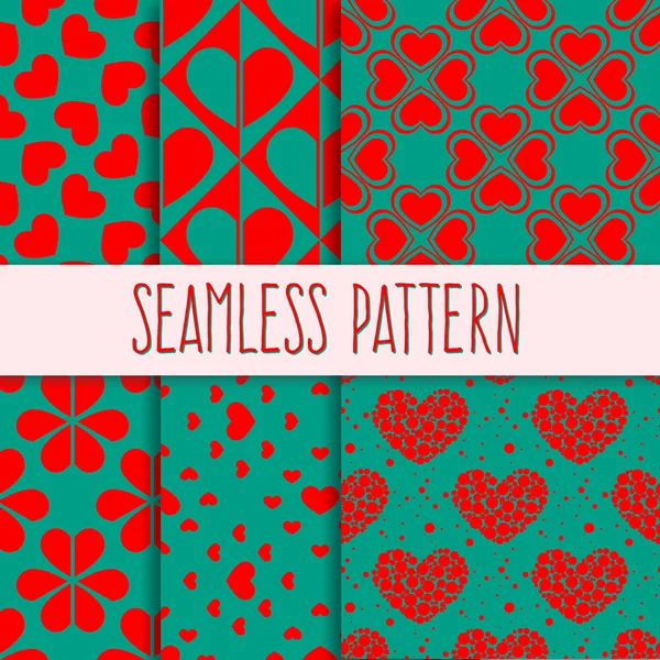 Set of seamless bicolor patterns with hearts — Stock Vector