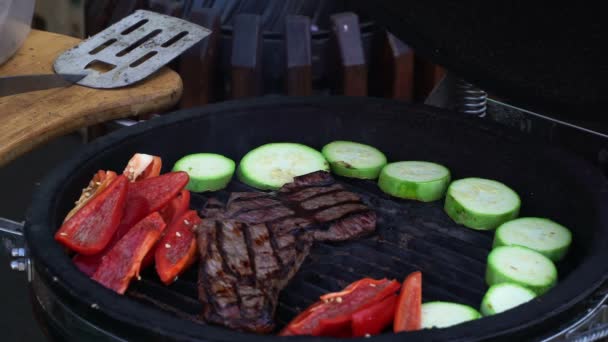 Délicieuse viande savoureuse retournée sur le gril chaud 5 — Video