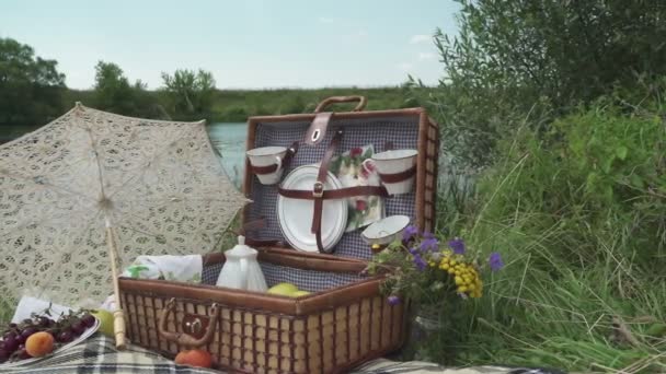 Retro picnic ved floden 5 – Stock-video