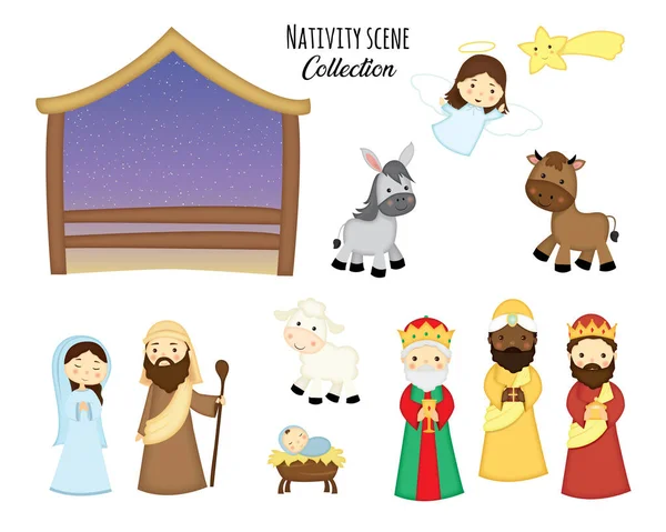Roztomilé Prvky Sbírka Nativity Scény — Stock fotografie