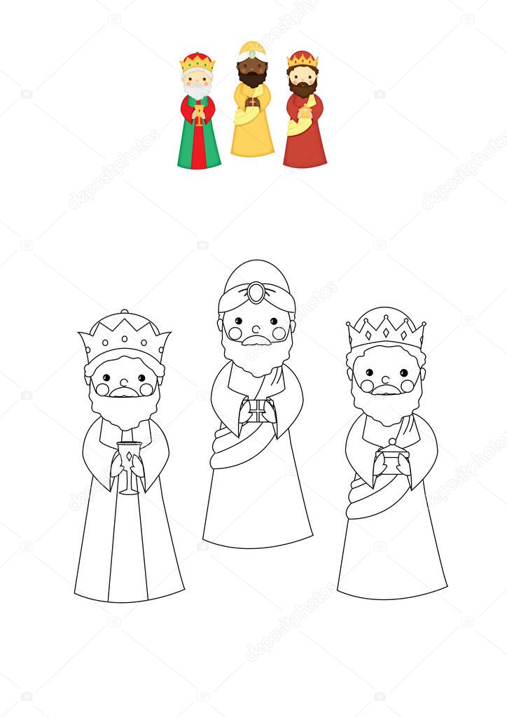 three wise kings, coloring page for children