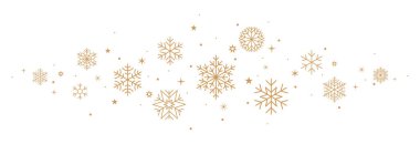 Noel sınırı. İzole arkaplanda altın kar taneleri ve yıldız vektör pankartı